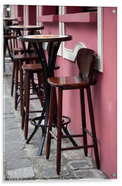 Seating outside a pink walled café' - Curitiba, Brazil Acrylic by Gordon Dixon