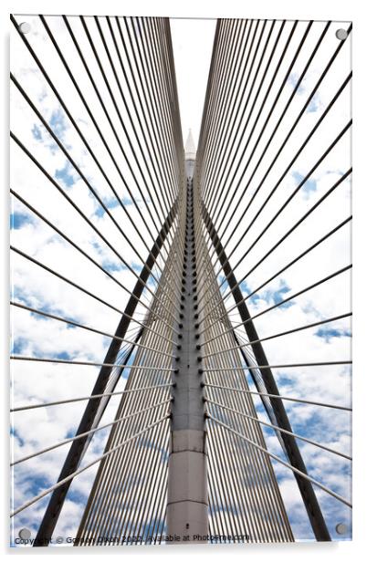 Symmetry of the Seri Wawasan suspension bridge, Putrajaya, Malaysia Acrylic by Gordon Dixon