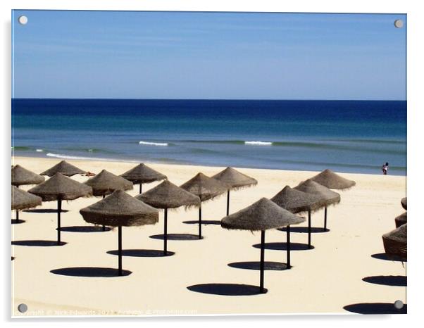 Algarve Beach Umbrellas in Rows Acrylic by Nick Edwards