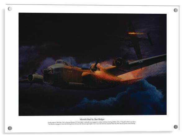 Moonlit Duel - RAF Short Stirling bomber vs night  Acrylic by Aviator Art Studio
