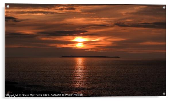 Lundy Sunset Acrylic by Steve Matthews