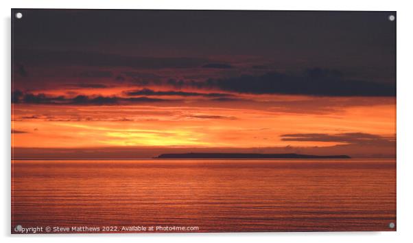 Lundy Island Sunset Acrylic by Steve Matthews
