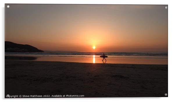 Westward Ho! Beach Sunset Acrylic by Steve Matthews