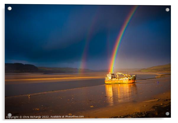 Rainbow Over The Vicky Leigh at Ferryside Acrylic by Chris Richards