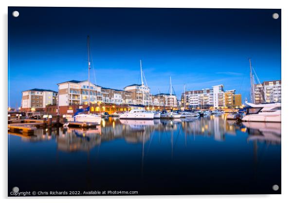 Sovereign Harbour, Eastbourne at Night Acrylic by Chris Richards