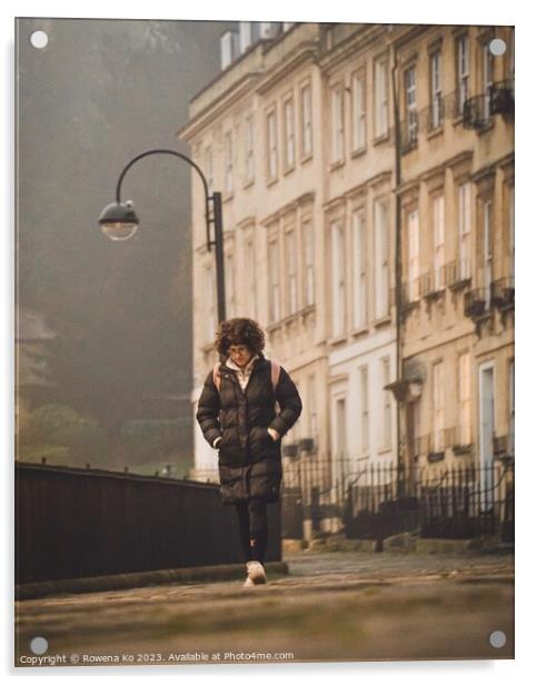 Walking along Walcot Place in a misty morning  Acrylic by Rowena Ko