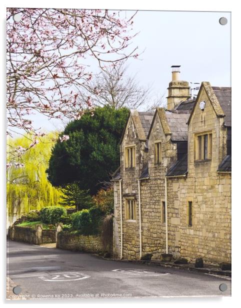 Bathampton in Spring time -Cherry blossom  Acrylic by Rowena Ko