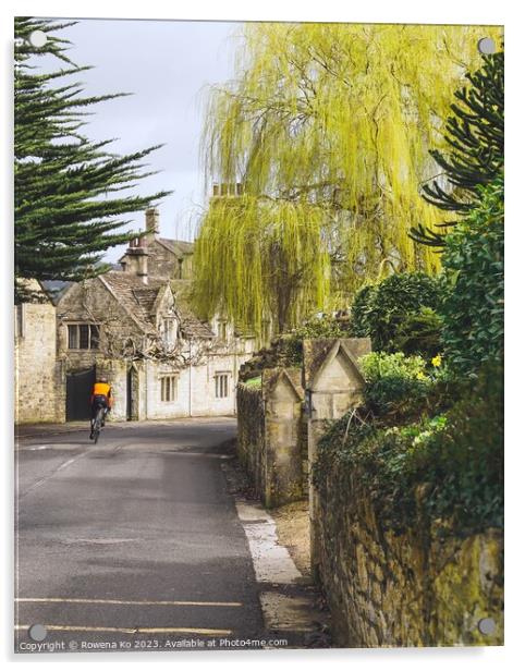 Bathampton in Spring time - Willow tree  Acrylic by Rowena Ko