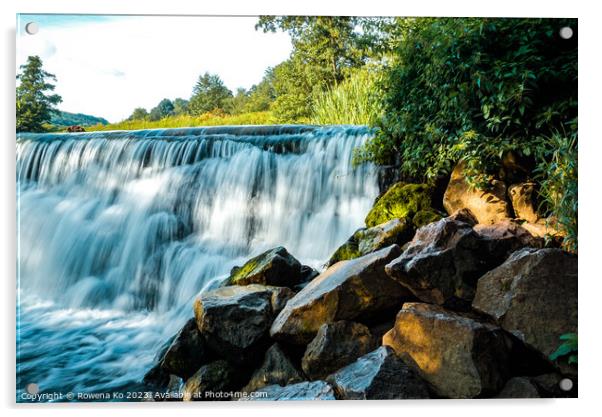 Waterfall at Warleigh Weir Bath  Acrylic by Rowena Ko