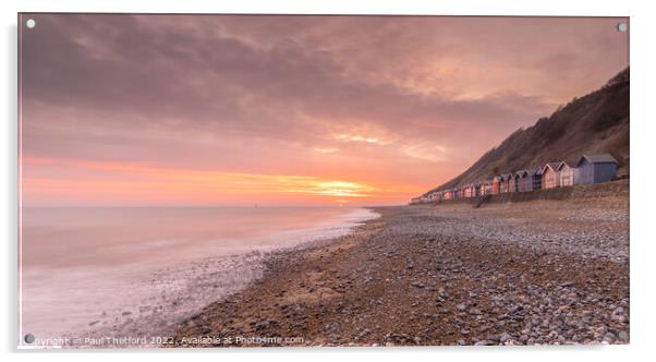 Cromer Beachhuts at sunrise Acrylic by Paul Thetford