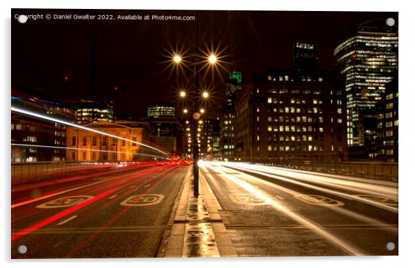 London Bridge Light Trails Acrylic by Daniel Gwalter