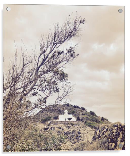 Mountain Church, Santorini, Greece Acrylic by Laura Byrnes