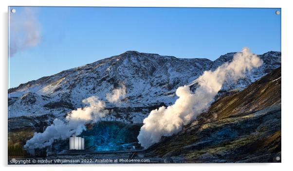The Nesjavellir geothermal field . Acrylic by Hörður Vilhjálmsson