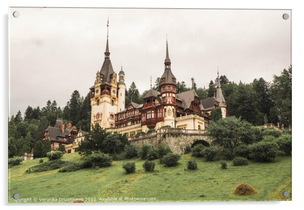 Peleș Castle, Romania Acrylic by Veronika Druzhnieva