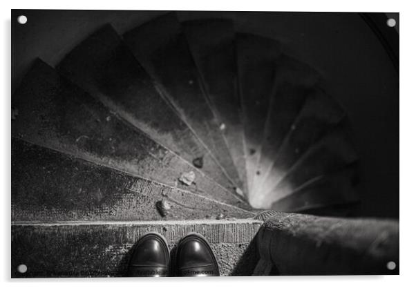 Black and wight old stairs in De Reffer Acrylic by Veronika Druzhnieva