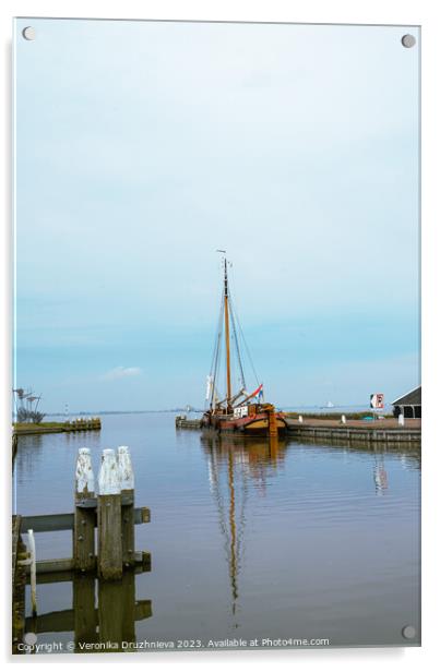 Yacht in Holland tourist village Acrylic by Veronika Druzhnieva