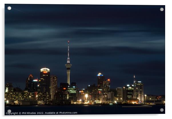 Auckland Skyline by Night Acrylic by Phil Rhodes