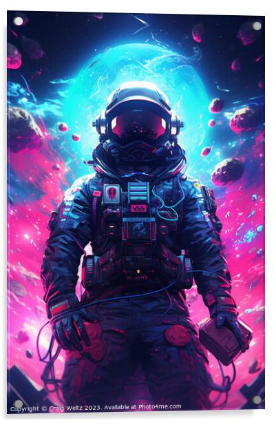 NEON ASTRONAUT IN SPACE Acrylic by Craig Weltz