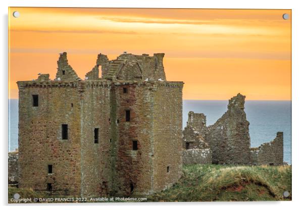Dramatic Sunrise at Ancient Dunnottar Castle Acrylic by DAVID FRANCIS