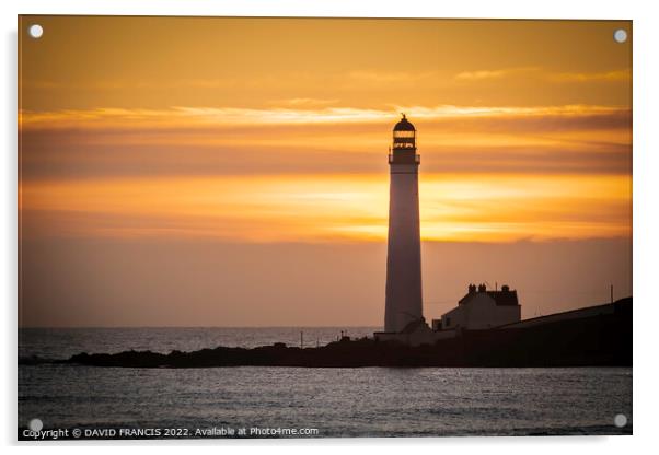 Serene Sunrise at Scurdie Ness Lighthouse Acrylic by DAVID FRANCIS