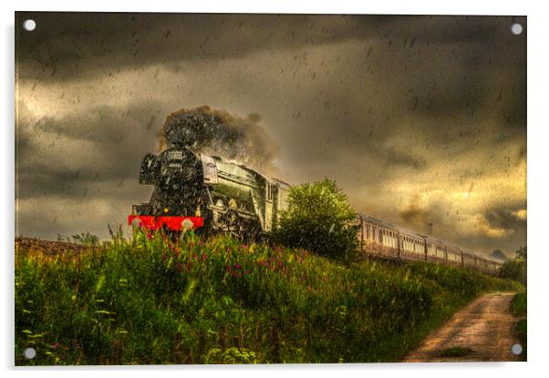 Flying Scotsman Steams on Through Torrential Rain Acrylic by DAVID FRANCIS