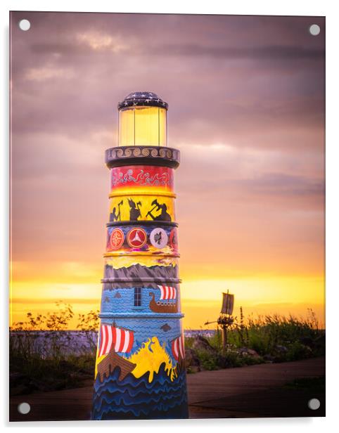 Painted Lighthouse at Stonehaven Scotland Acrylic by DAVID FRANCIS