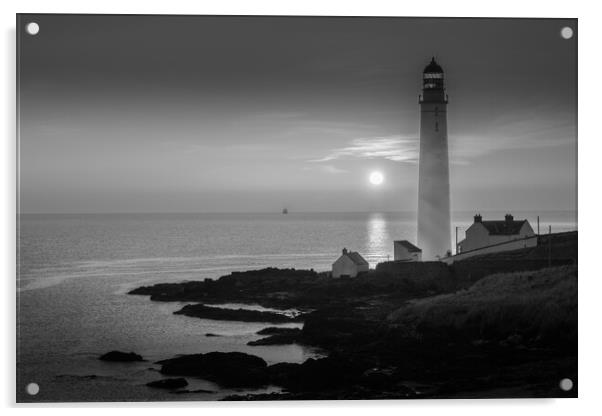 Sunrise at Scurdie Ness Lighthouse Mono  Acrylic by DAVID FRANCIS