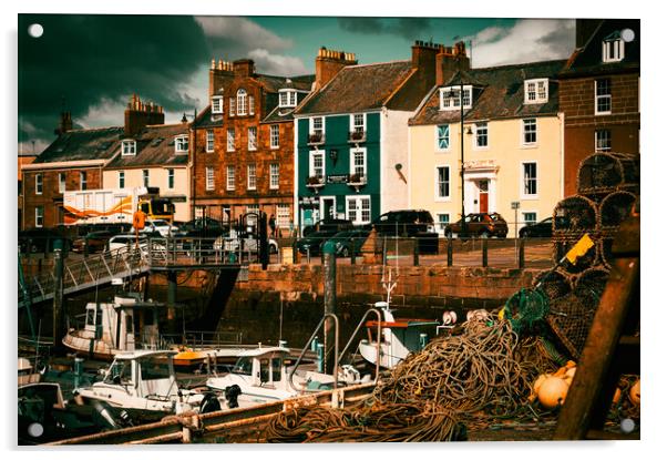 Colourful Houses at Arbroath Harbour Scotland Acrylic by DAVID FRANCIS
