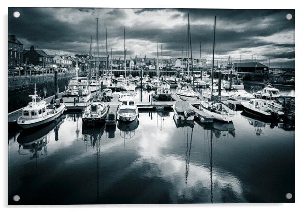 Yachts reflected in Arbroath Harbour Mono Acrylic by DAVID FRANCIS