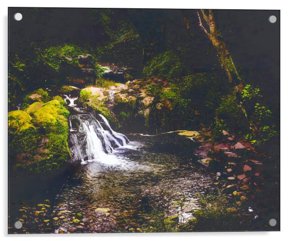 Spectacular Arbirlot Waterfall Scotland Acrylic by DAVID FRANCIS