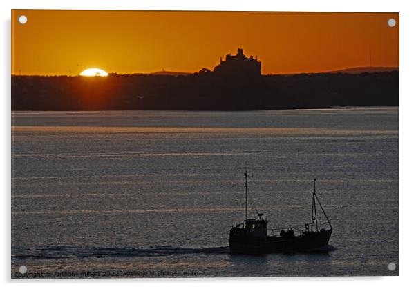 Sunrise over St.Michaels Mount Cornwall as a fishi Acrylic by Anthony miners