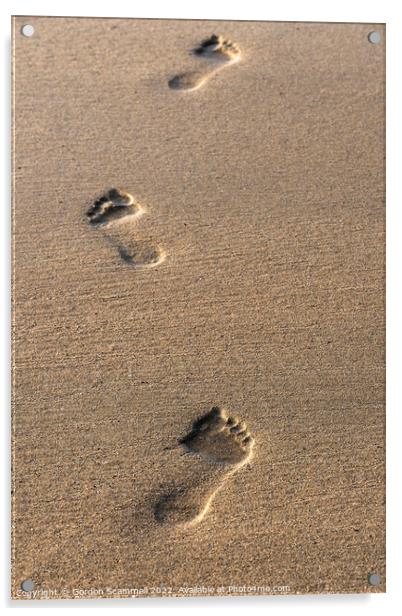 Footprints in the sand on Fistral Beach in Newquay Acrylic by Gordon Scammell