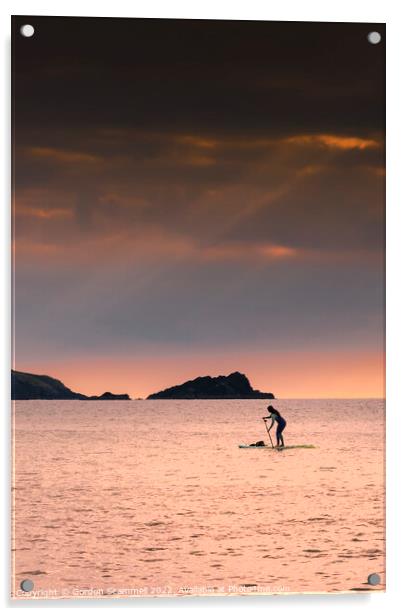 Evening light over a Stand Up Paddleboarder at Fis Acrylic by Gordon Scammell