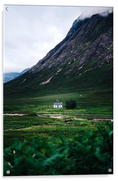 Glen Coe White Cottage. Acrylic by Elizabeth Hudson