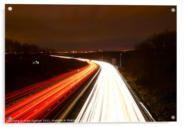 Motorway Light Trails Acrylic by Drew Gardner