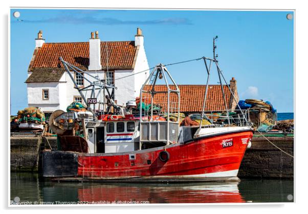 Fishing Boat Tied up at Pittenweem Harbour Fife Sc Acrylic by Jimmy Thomson