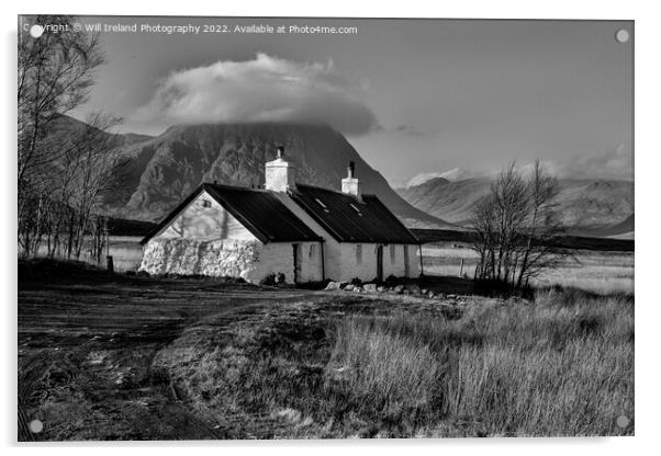 Blackrock Cottage in Glencoe with Buachaille Etive Mor in the background. Mono Acrylic by Will Ireland Photography