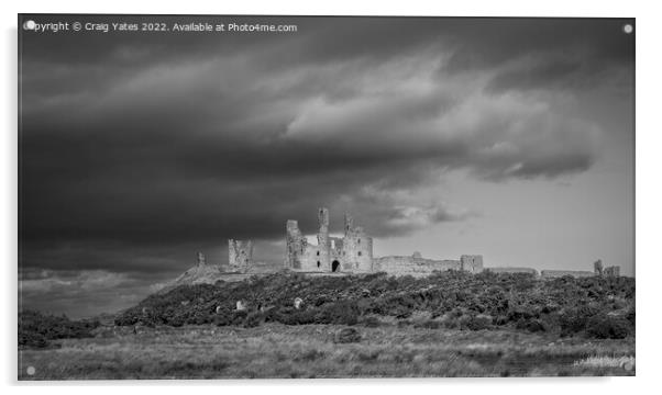 Dunstanburgh Castle Black and White Acrylic by Craig Yates