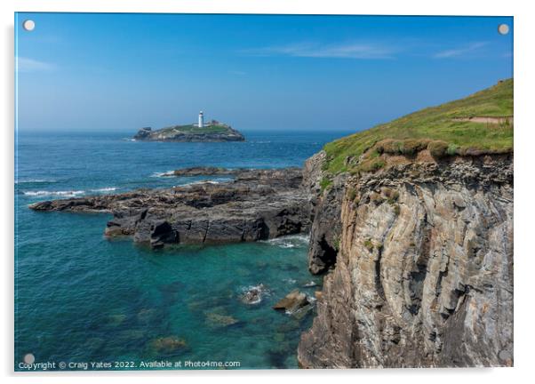Godrevy Lighthouse Cornwall Acrylic by Craig Yates