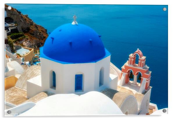 Santorini Blue Dome Church Greece Acrylic by Craig Yates