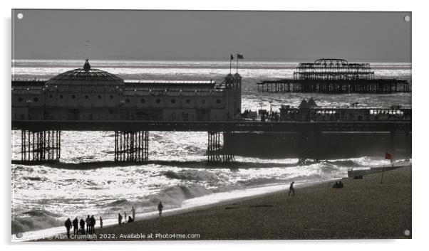 Brighton Piers Acrylic by Alan Crumlish