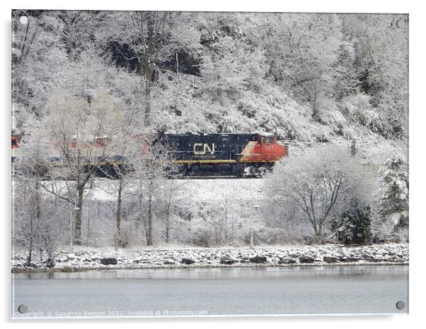 CN Train in Canadian Winter Acrylic by Susanne Swayze