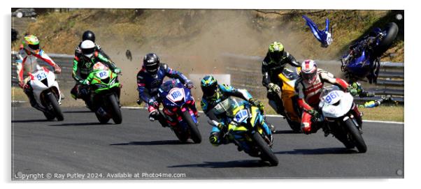 Motorcycle Race Track Mishaps Acrylic by Ray Putley