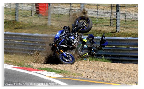 Motorcycle Race Track Mishaps Acrylic by Ray Putley