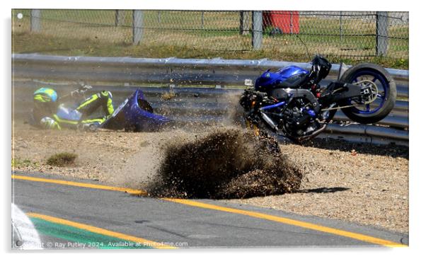 Motorcycle Race Track Mishaps Acrylic by Ray Putley