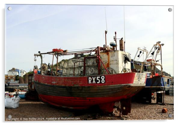 Fishing Boats - Hastings Acrylic by Ray Putley
