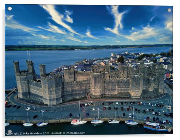 Caernarfon castle aerial shot  Acrylic by Mike McMahon