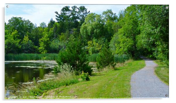 Serene Path Alongside Jackson Park Pond Acrylic by Ken Oliver