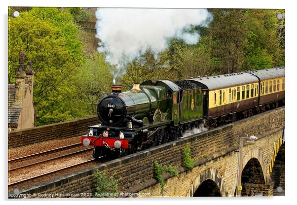 Majestic steam engine powers through West Yorkshir Acrylic by Rodney Hutchinson