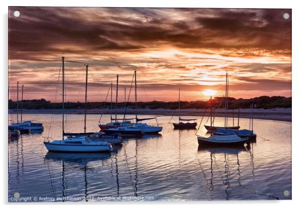 Serene Sunset over Beadnell Bay Acrylic by Rodney Hutchinson
